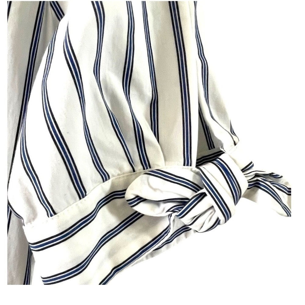 Calvin Klein Shirt Dress Women 8 Blue White Excellent Striped Midi Cotton Belted - Picture 10 of 16